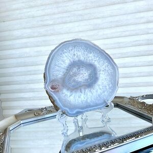 Elegant Blue Agate Slice on Stand